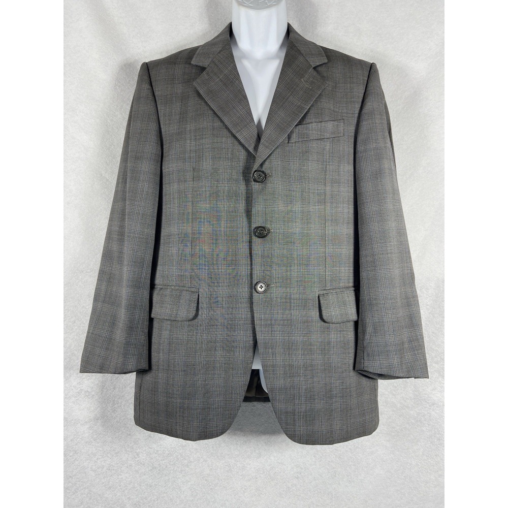 Fendi Jacket Men's 48C US 38S Gray Sport Coat Blazer Wool Plaid Super 100s Italy